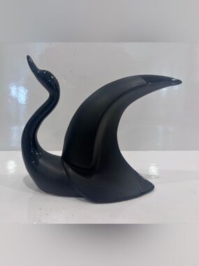 Vintage Mid-Century Modern Abstract Swan Ceramic Sculpture Blue Black MCM Decor